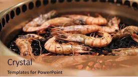  Presentation with korean - Presentation theme enhanced with grill shrimp in japanese restaurant background and a coral colored foreground