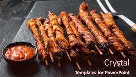  Presentation with dip - Cool new presentation theme with grill-skewer-with-hot-salsa backdrop and a wine colored foreground