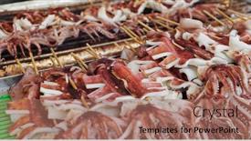  Presentation with taiwan - PPT layouts featuring grill-squid-in-street-market background and a coral colored foreground