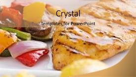  Presentation with corn cob - Presentation design consisting of grilled barbecue chicken with vegetables and corn on the cob shot close up background and a coral colored foreground