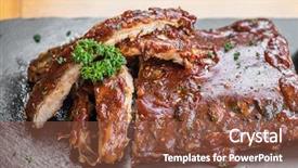  Presentation with grilled - Audience pleasing theme consisting of grilled barbecued pork baby back backdrop and a tawny brown colored foreground