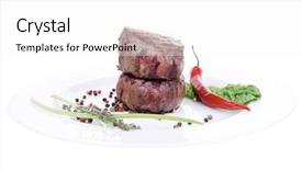  Presentation with green plate - Slides featuring grilled beef fillet pieces background and a white colored foreground