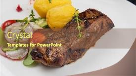  Presentation with meat beef - PPT layouts having grilled-beef-meat-with-potato background and a tawny brown colored foreground