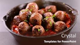  Presentation with classic homemade tomato sauce - Audience pleasing PPT layouts consisting of grilled-beef-meatballs-with-tomato backdrop and a tawny brown colored foreground