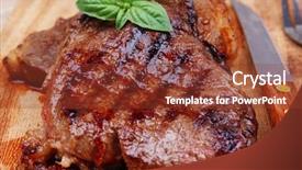  Presentation with beer pong table - Audience pleasing slides consisting of grilled beef on wooden plate backdrop and a tawny brown colored foreground
