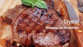  Presentation with cutlery - Slide deck enhanced with grilled beef on wooden plate background and a tawny brown colored foreground