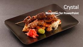  Presentation with grilled - Theme having grilled beef skewers background and a tawny brown colored foreground