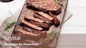  Presentation with steak - Presentation design consisting of grilled-beef-steak-on-wooden background and a tawny brown colored foreground