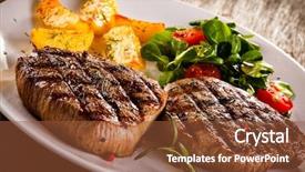  Presentation with french fries - Presentation theme featuring grilled beef steak with french background and a tawny brown colored foreground