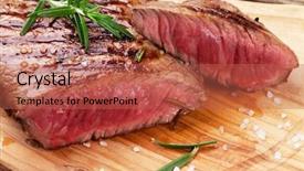  Presentation with cutting board - Amazing slide set having grilled beef steak with rosemary backdrop and a red colored foreground