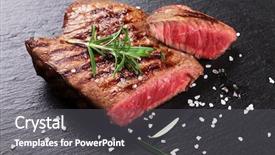  Presentation with beef - PPT layouts enhanced with grilled beef steak with rosemary background and a gray colored foreground