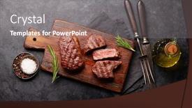  Presentation with steak - Amazing presentation theme having grilled-beef-steak-with-spices backdrop and a gray colored foreground