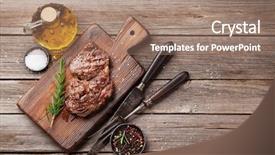  Presentation with beef steak bbq strip steak - Presentation design with grilled beef steak with spices background and a coral colored foreground