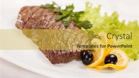  Presentation with beef - Beautiful presentation theme featuring grilled-beef-steak backdrop and a yellow colored foreground