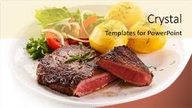  Presentation with flame nutrition beef steaks - Audience pleasing PPT layouts consisting of grilled beef steaks and vegetables backdrop and a  colored foreground