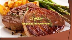  Presentation with steaks - Presentation having grilled beef steaks chips background and a tawny brown colored foreground