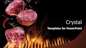  Presentation with meat beef - Slide set with grilled-beef-steaks-in-motion background and a black colored foreground