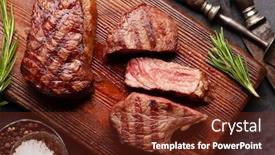  Presentation with steaks - Slide set enhanced with grilled-beef-steaks-with-spices background and a tawny brown colored foreground