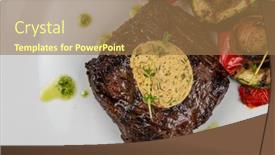  Presentation with white plate - PPT layouts consisting of grilled-black-angus-strip-loin background and a coral colored foreground