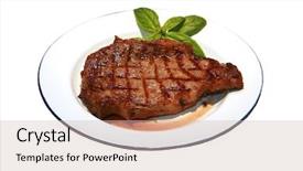  Presentation with fresh meat - Theme enhanced with grilled boneless rib eye steak background and a soft green colored foreground
