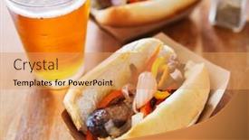  Presentation with peppers - Presentation theme featuring brats - grilled bratwurst covered in onions background and a yellow colored foreground