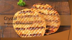  Presentation with burgers - Audience pleasing presentation design consisting of grilled burgers on a wooden background backdrop and a gold colored foreground