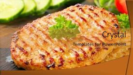  Presentation with burgers - Slides featuring grilled burgers with vegetable side dish on a wooden background background and a gold colored foreground