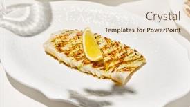 Presentation with grilled - Presentation design consisting of grilled-calamari-on-light-background background and a lemonade colored foreground