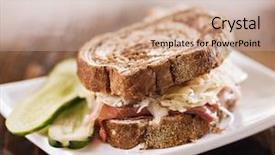  Presentation with pickle - Audience pleasing presentation theme consisting of grilled cheese - reuben sandwich with kosher dill backdrop and a coral colored foreground