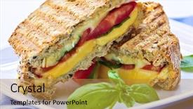  Presentation with grilled - PPT theme with grilled cheese and tomato sandwich background and a gold colored foreground