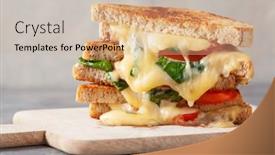  Presentation with cream cheese and fruit sandwich - Presentation theme featuring grilled-cheese-spinach-and-tomato background and a soft green colored foreground