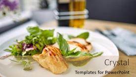  Presentation with breast - PPT theme having grilled-chicken-breast-and-salad background and a yellow colored foreground
