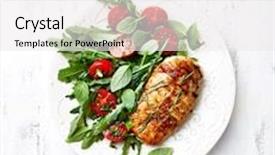  Presentation with thai food - Slides with grilled chicken breast with juicy cherry tomatoes rocket fresh rosemary and thai basil home made food concept for a tasty and healthy meal white wooden background top view paleo diet recipe background and a white colored foreground