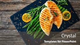  Presentation with grilled chicken - Presentation theme having grilled-chicken-breasts-and-green and a  colored foreground