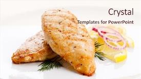  Presentation with grilled chicken - Colorful presentation theme enhanced with grilled chicken breasts and vegetables backdrop and a lemonade colored foreground