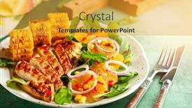  Presentation with bbq chicken - Colorful PPT theme enhanced with grilled-chicken-breasts-cooked backdrop and a gold colored foreground