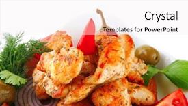  Presentation with main course - Audience pleasing presentation consisting of grilled chicken brisket chunks main course backdrop and a sky blue colored foreground