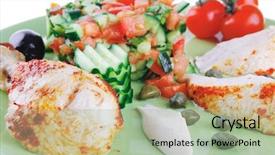  Presentation with grilled chicken - Cool new presentation theme with grilled chicken drumstick chunks on green over white backdrop and a mint green colored foreground