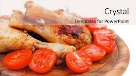  Presentation with thyme - Slide set with grilled chicken drumstick with tomatoes background and a lemonade colored foreground