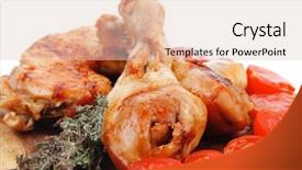  Presentation with thyme - Cool new theme with grilled chicken drumstick with tomatoes and thyme on wooden plate isolated over white background backdrop and a lemonade colored foreground