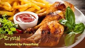  Presentation with grilled chicken - PPT layouts featuring grilled chicken drumsticks with chips and vegetables background and a tawny brown colored foreground