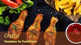  Presentation with grilled chicken - PPT theme featuring grilled chicken drumsticks with french fries and vegetables background and a tawny brown colored foreground