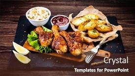  Presentation with grilled chicken - PPT layouts featuring grilled chicken drumsticks with vegetables background and a tawny brown colored foreground