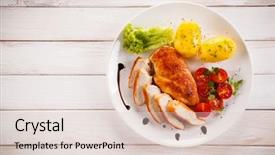  Presentation with grilled chicken - Beautiful theme featuring grilled chicken fillet and vegetables backdrop and a lemonade colored foreground