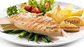 Presentation with grilled chicken - PPT theme featuring grilled chicken fillet and vegetables background and a yellow colored foreground