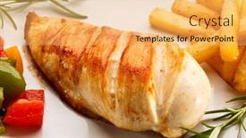  Presentation with grilled chicken - Audience pleasing PPT theme consisting of grilled chicken fillet french fries and vegetables backdrop and a yellow colored foreground