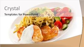  Presentation with grilled chicken - Slides featuring grilled chicken fillet pasta and vegetables background and a white colored foreground