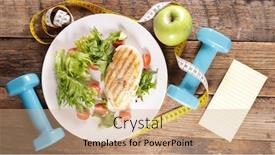  Presentation with grilled chicken - PPT layouts featuring grilled-chicken-fillet-with-lettuce background and a coral colored foreground