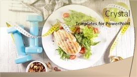  Presentation with food chicken - Colorful presentation design enhanced with grilled-chicken-fillet-with-salad backdrop and a blonde colored foreground