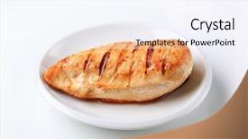  Presentation with grilled chicken - Slide deck with grilled chicken fillet background and a sky blue colored foreground